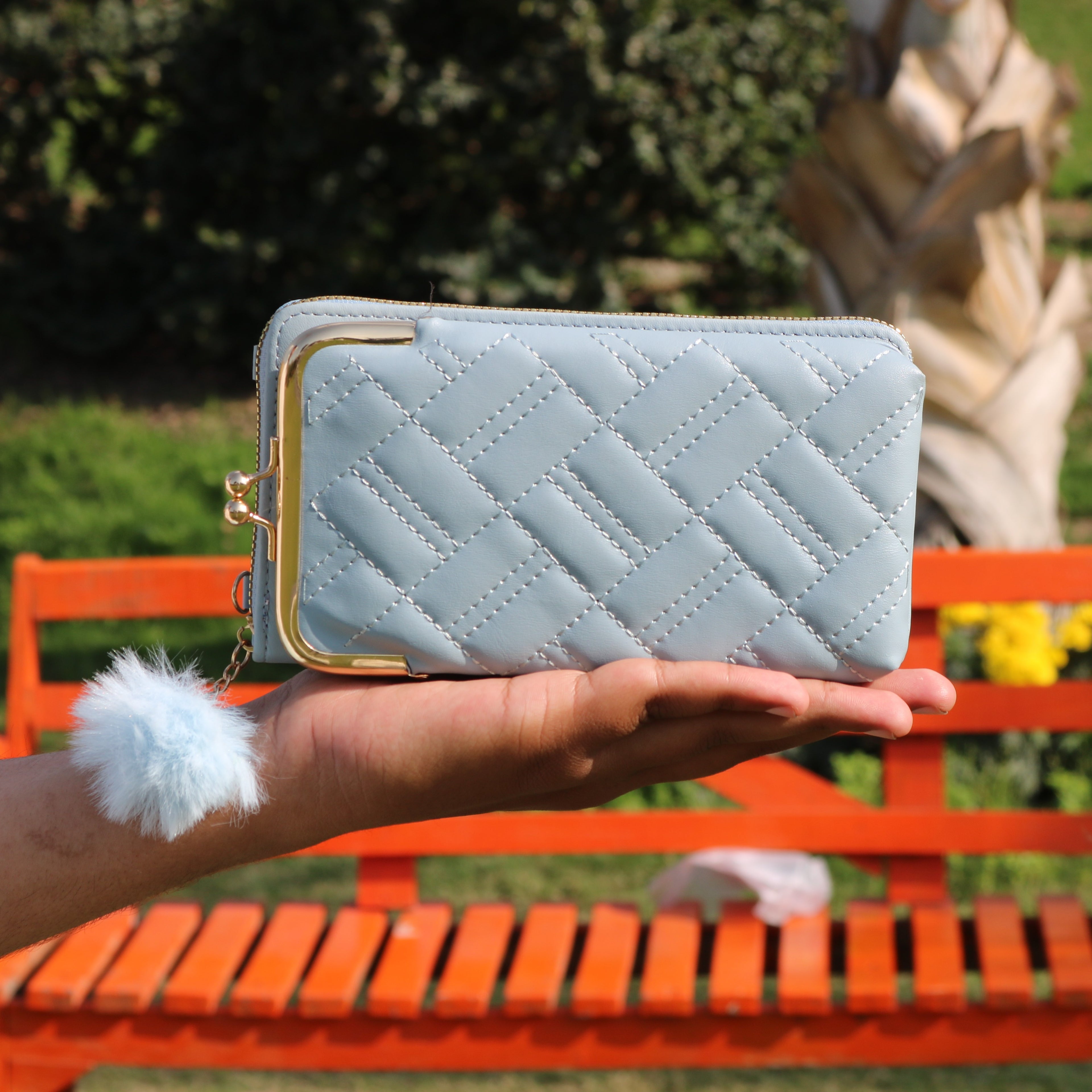 Baby Blue Quilted Wallet Clutch