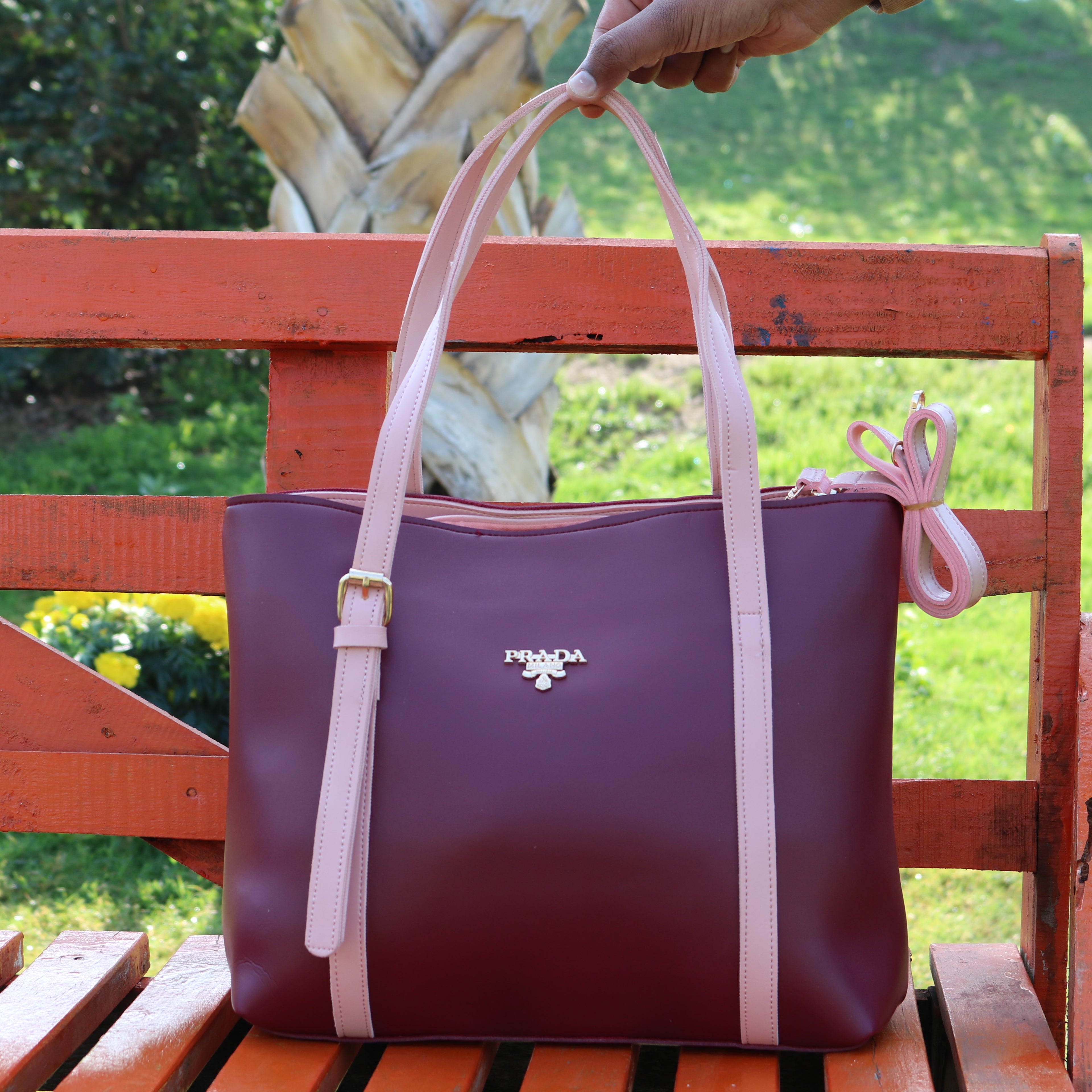 Burgundy & Blush Two-Tone Tote Bag
