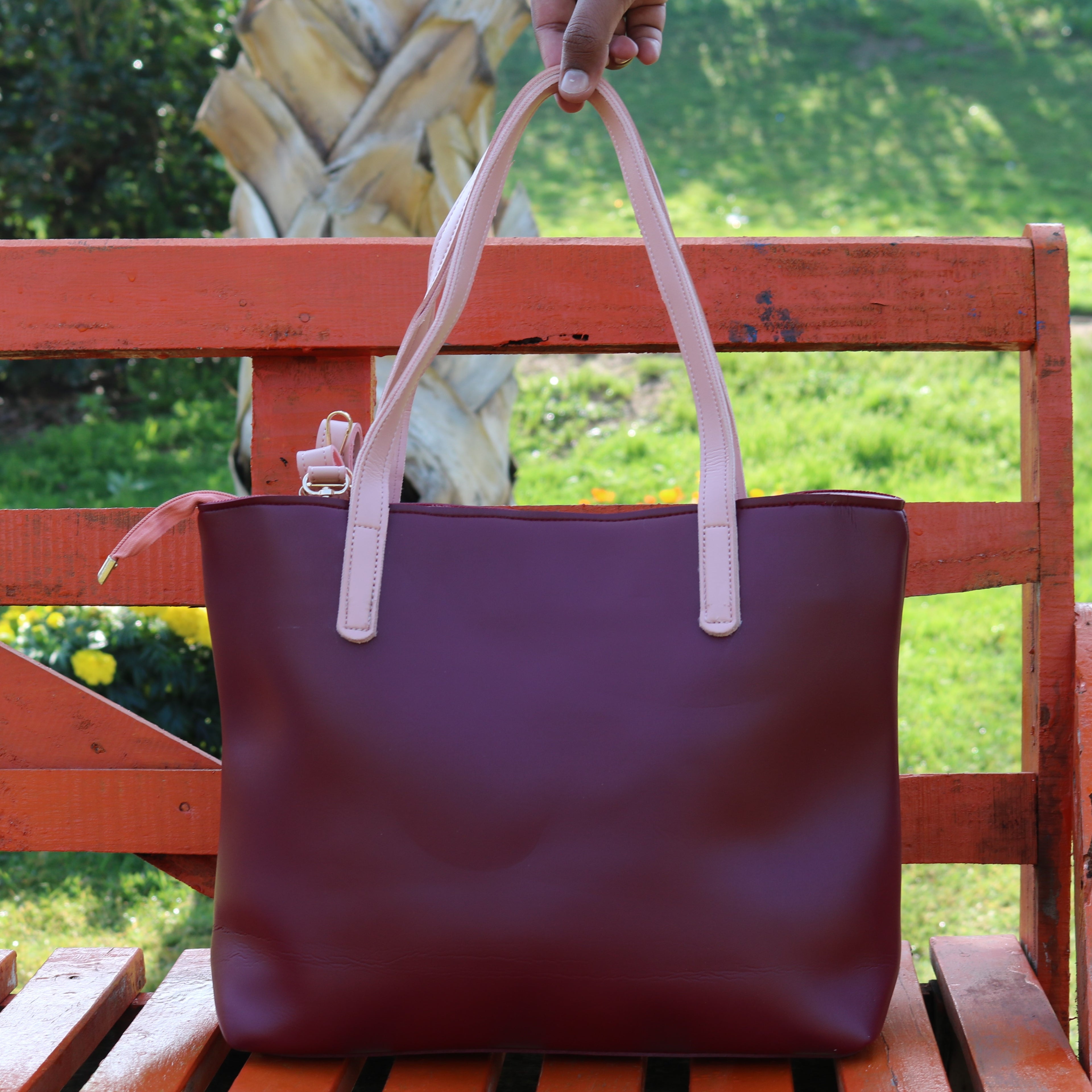 Burgundy & Blush Two-Tone Tote Bag