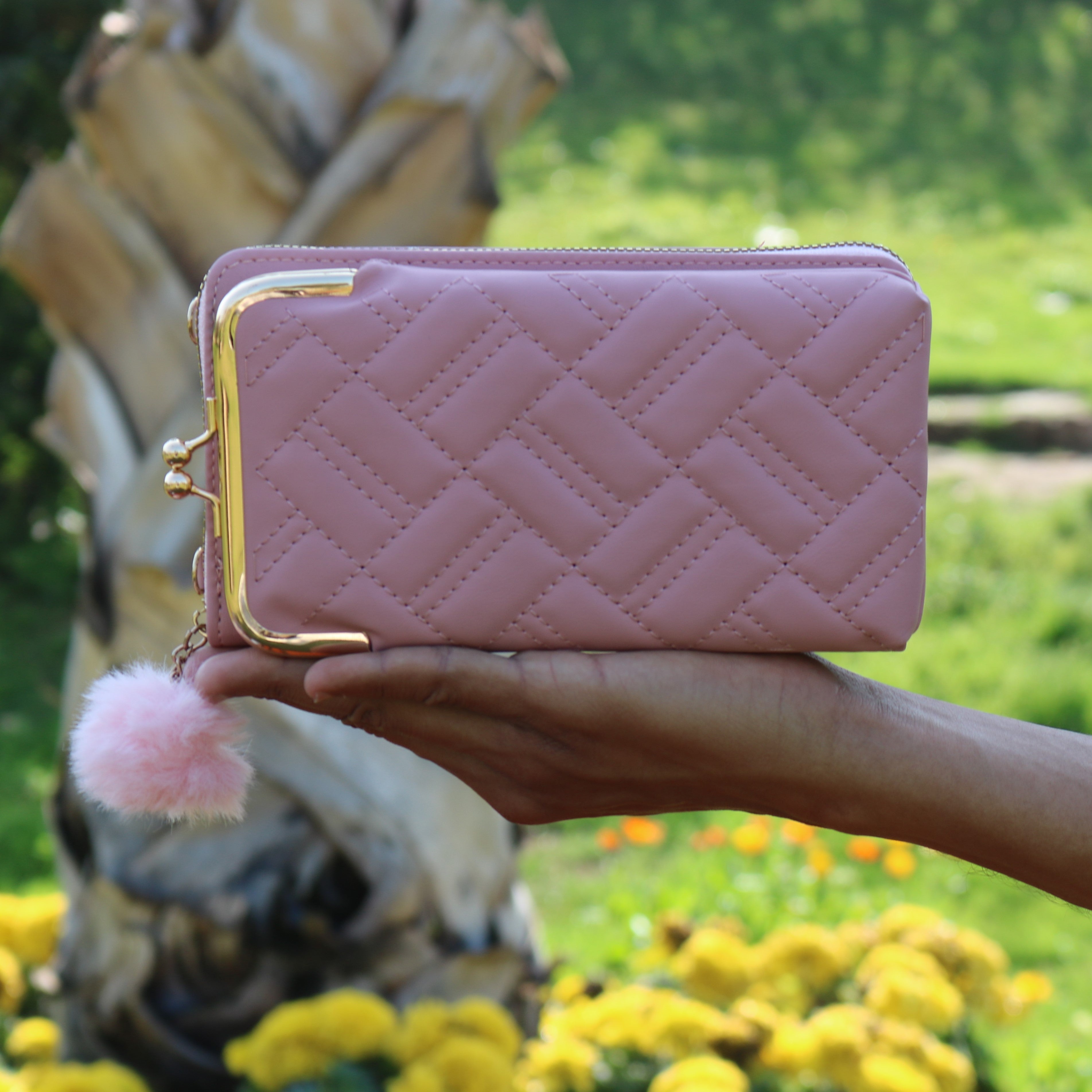 Mauve Pink Quilted Wallet Clutch