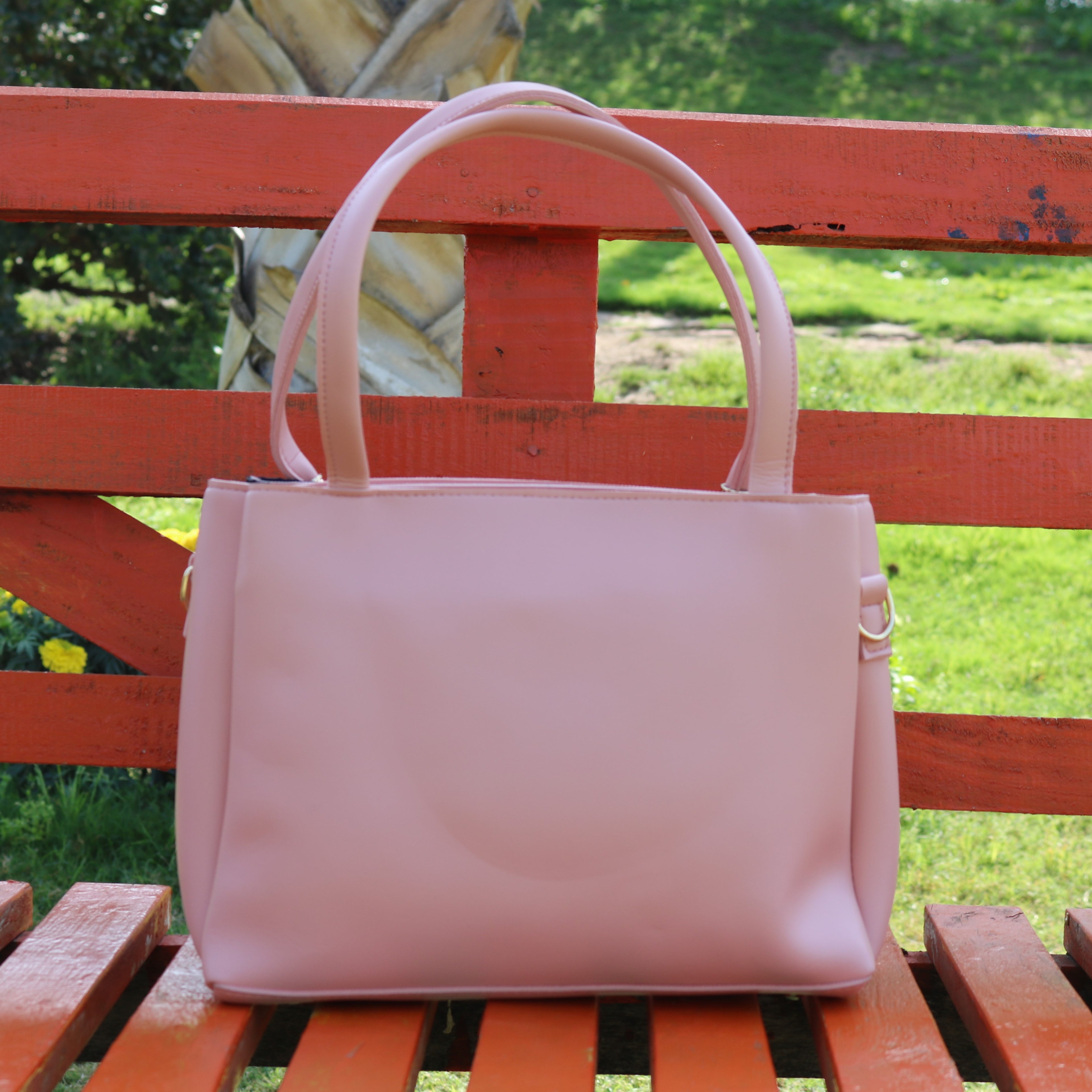 Blush Pink Color Block Ribbed Tote Bag