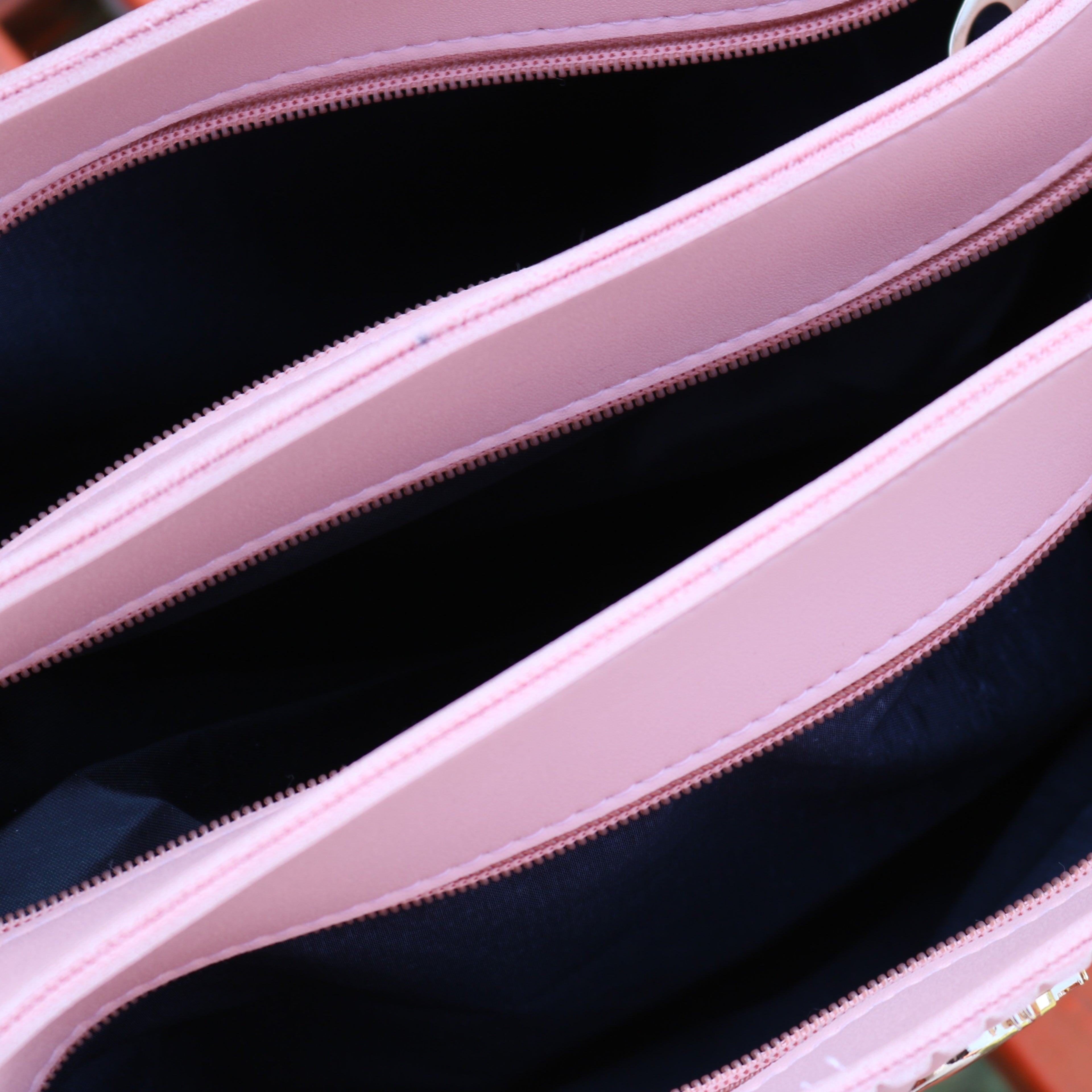 Blush Pink Color Block Ribbed Tote Bag