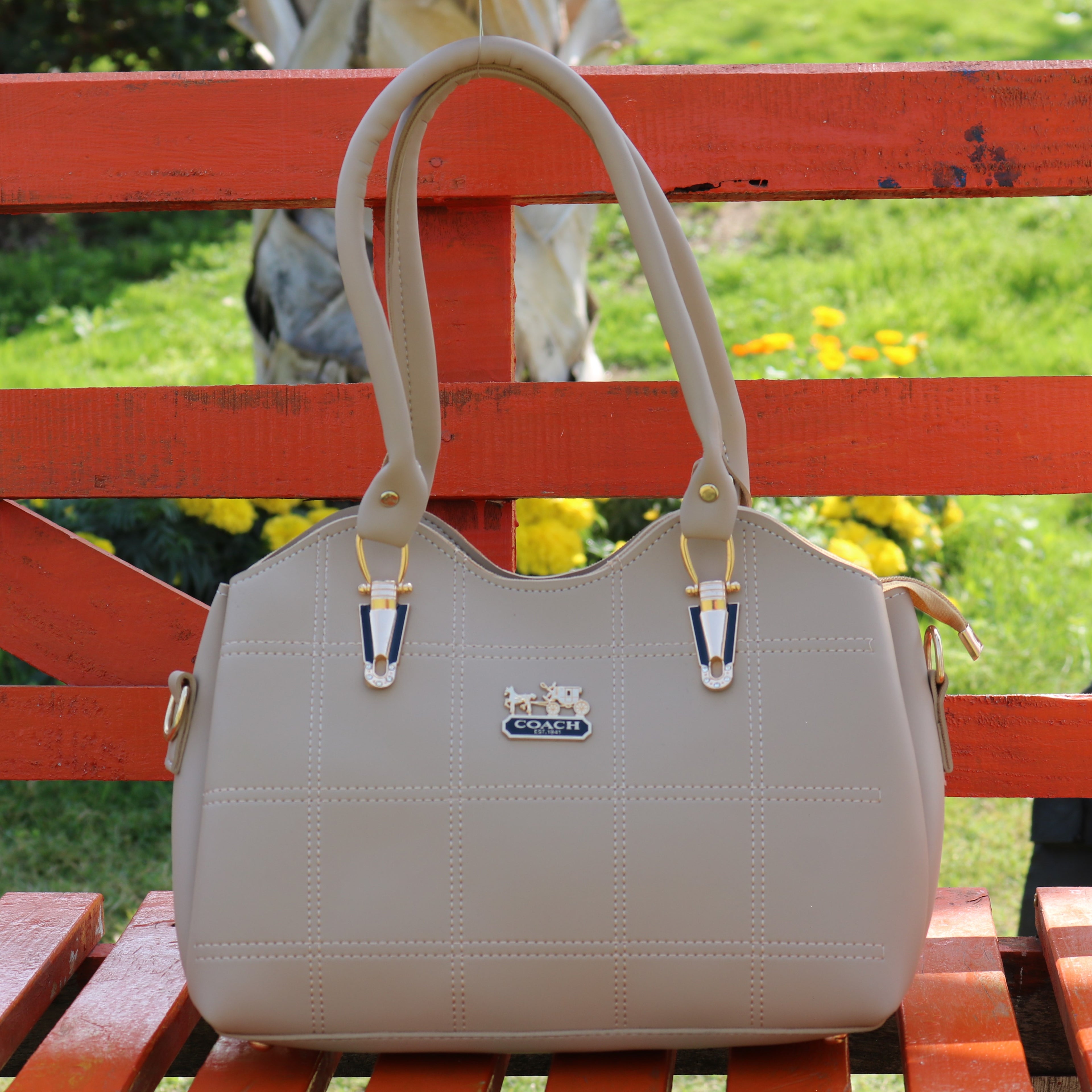 Beige Structured Handbag