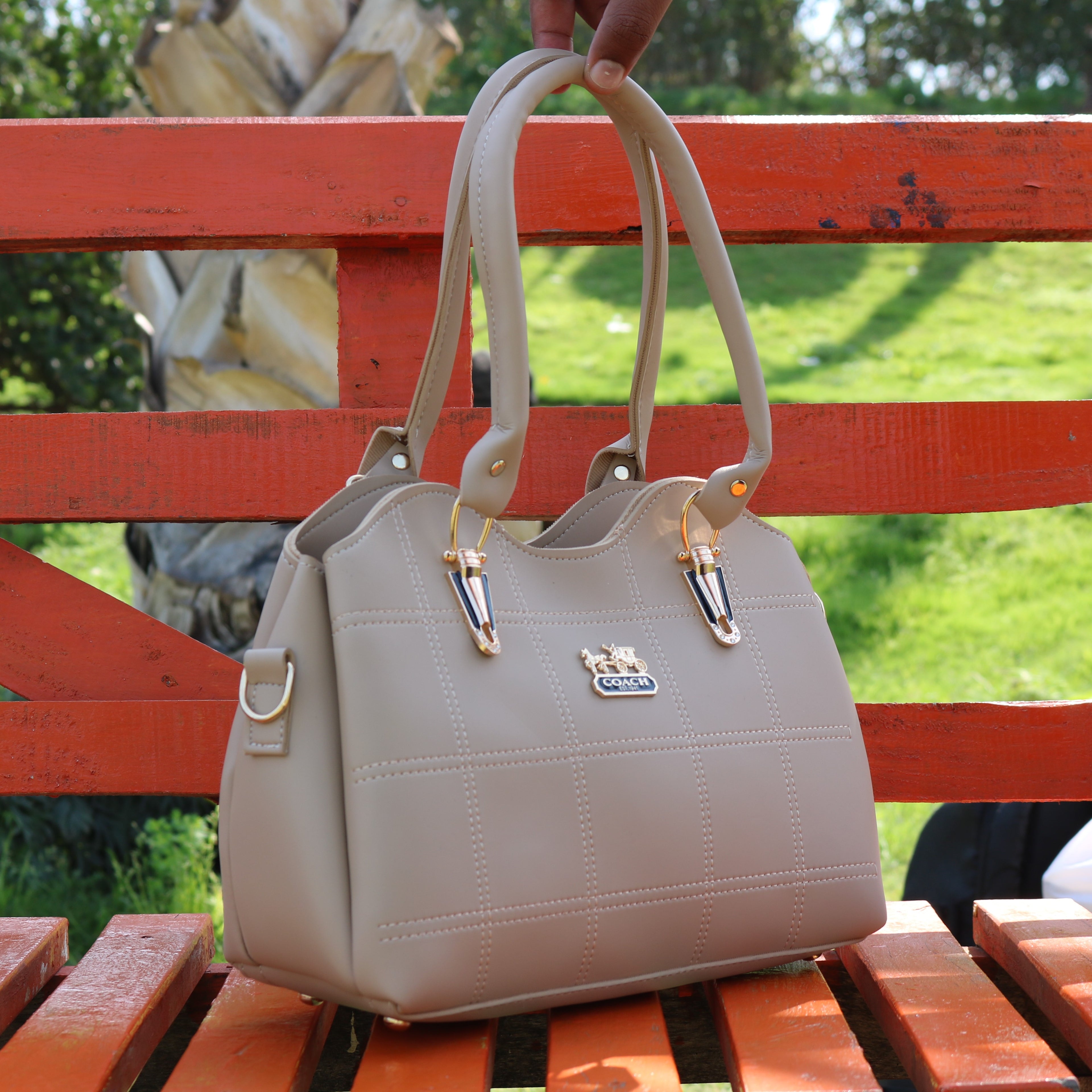 Beige Structured Handbag