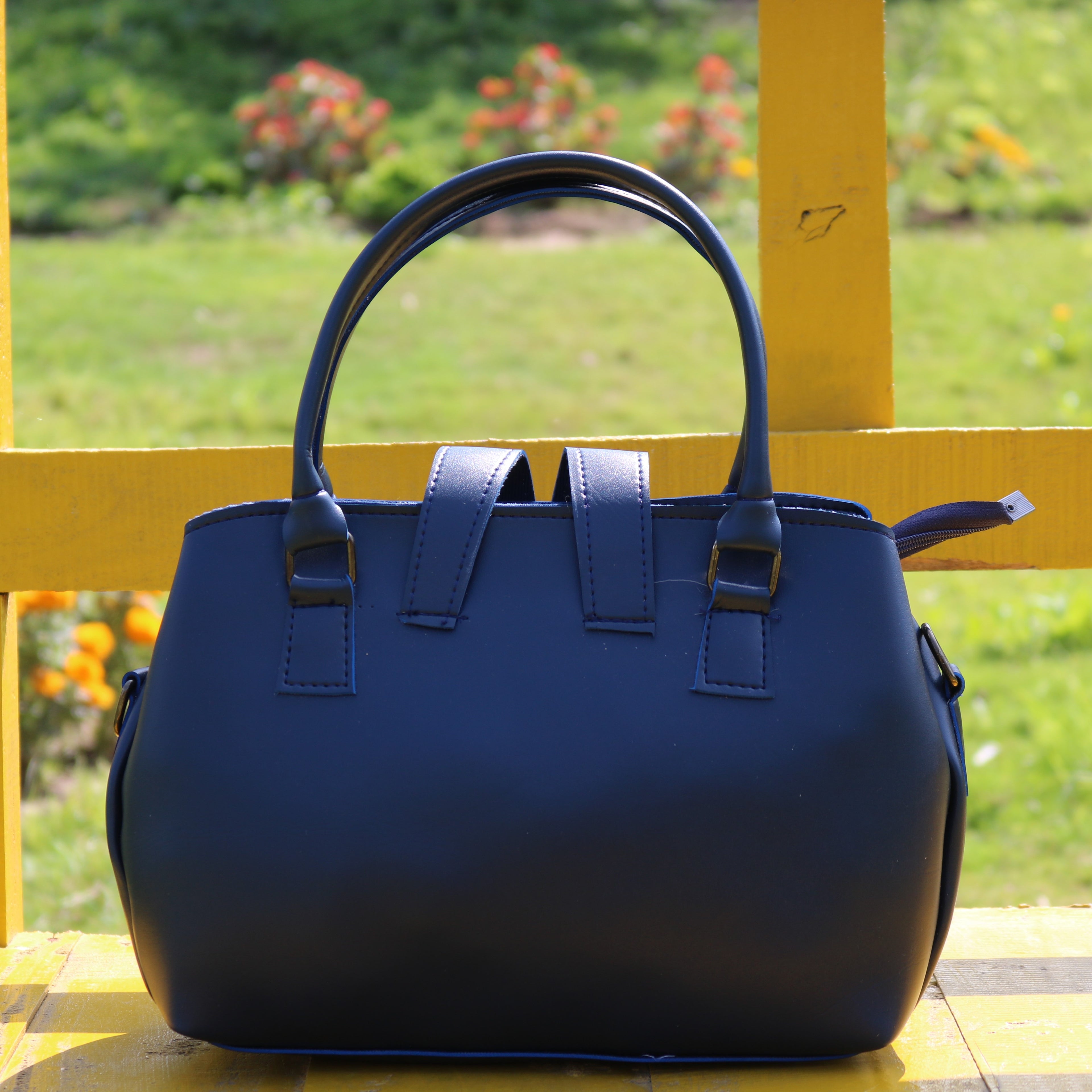 Navy Blue Geometric Print Handbag