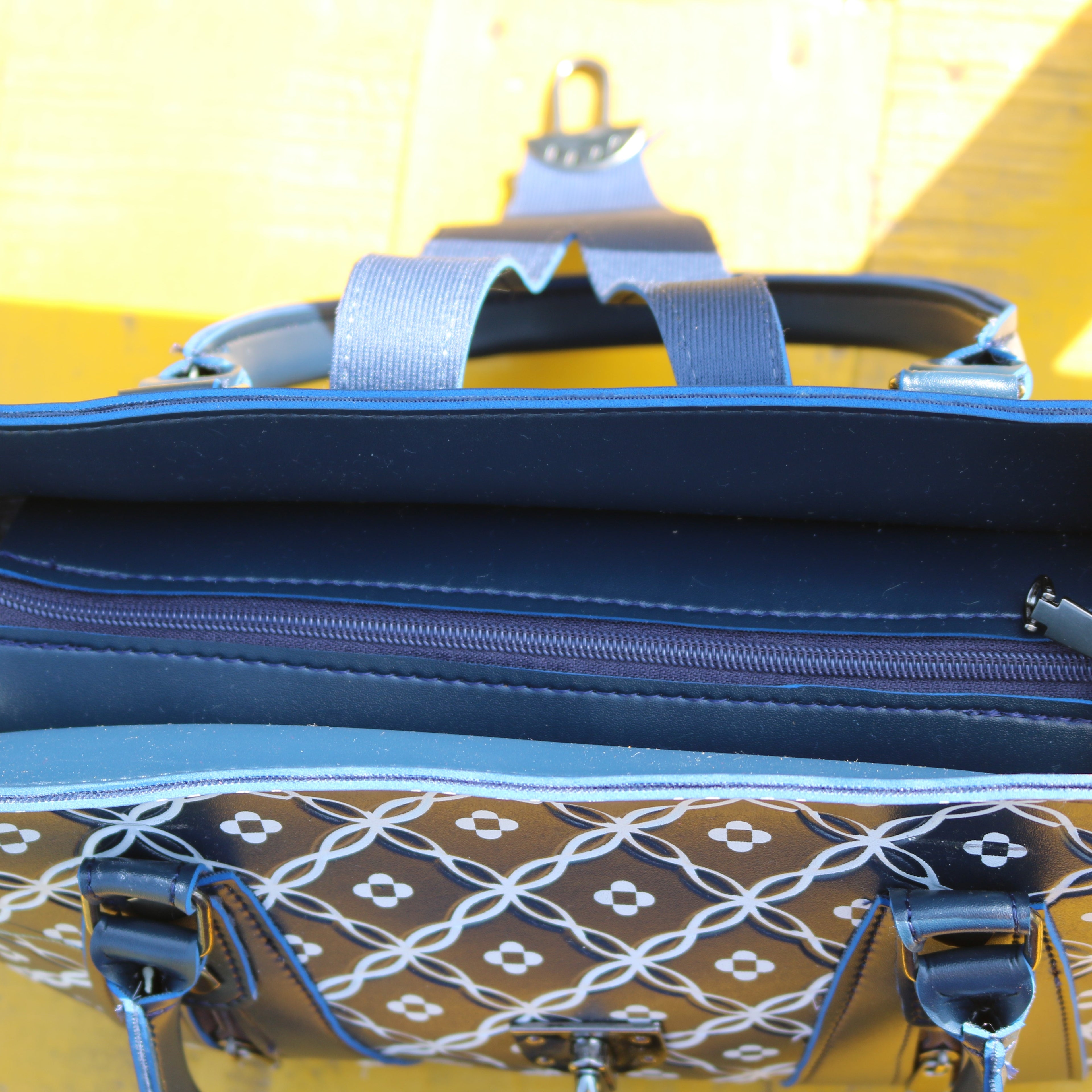 Navy Blue Geometric Print Handbag