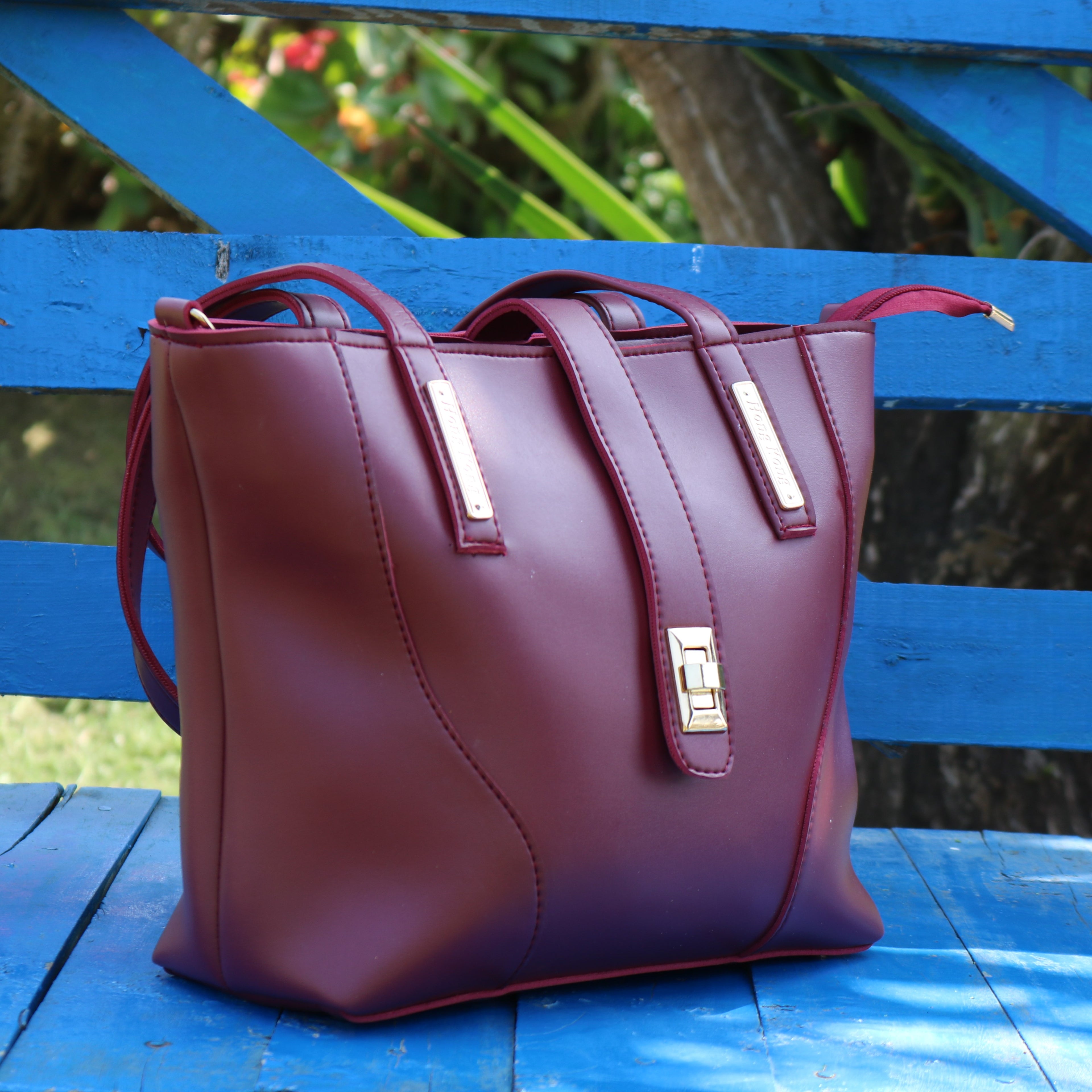 Burgundy Structured Tote Bag