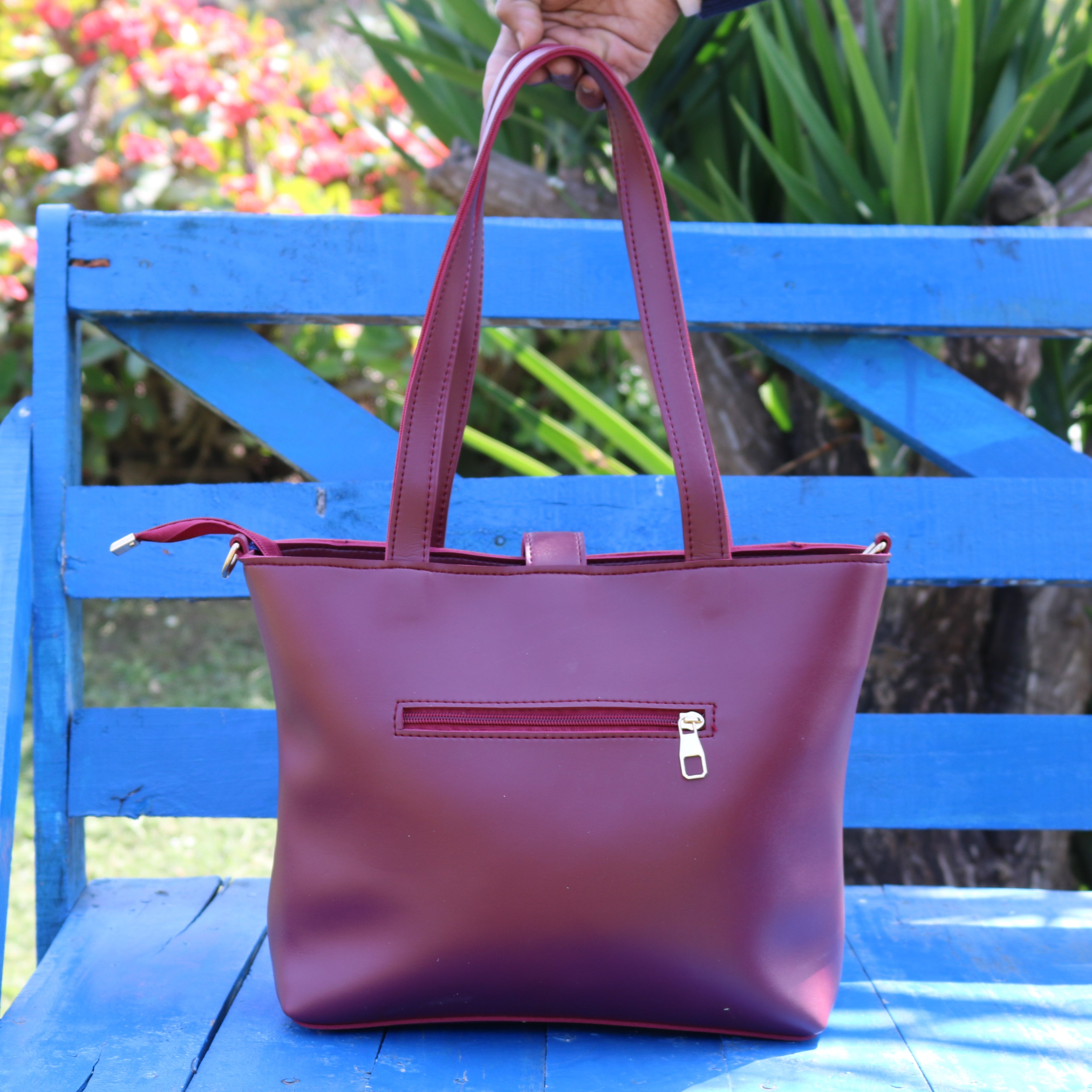 Burgundy Structured Tote Bag
